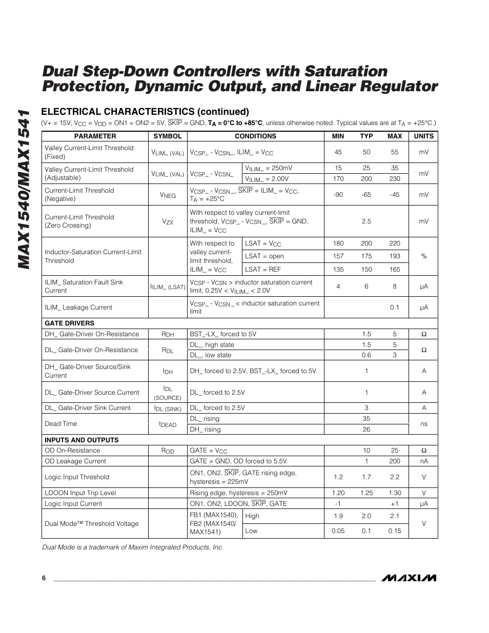 Electrical characteristics (continued) | Rainbow Electronics MAX1541 User Manual | Page 6 / 49