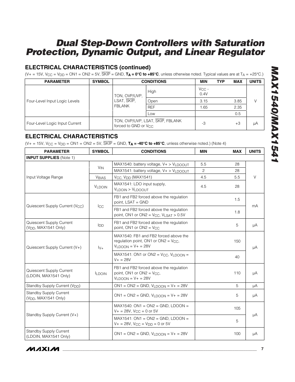 Electrical characteristics (continued), Electrical characteristics | Rainbow Electronics MAX1541 User Manual | Page 7 / 49