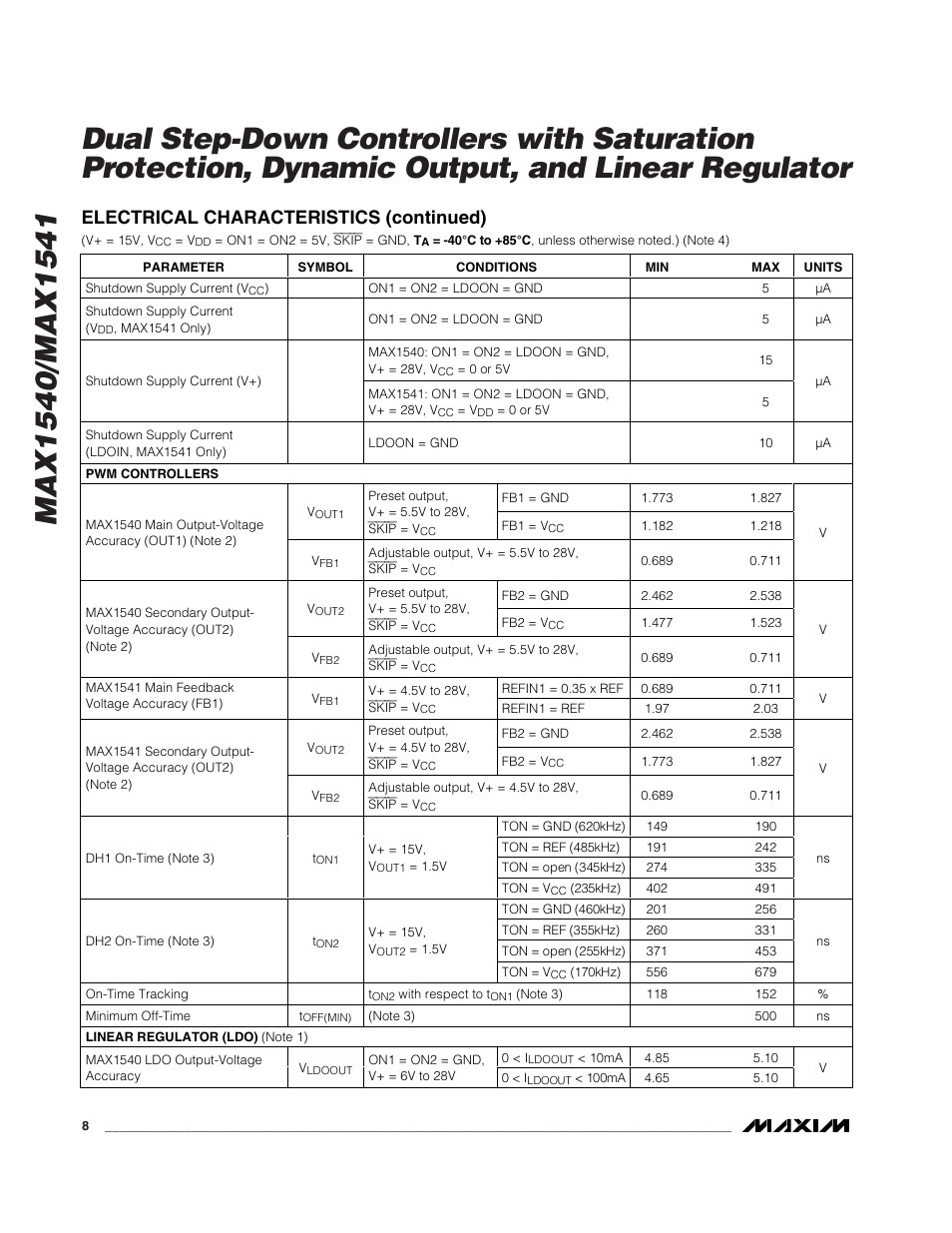 Electrical characteristics (continued) | Rainbow Electronics MAX1541 User Manual | Page 8 / 49