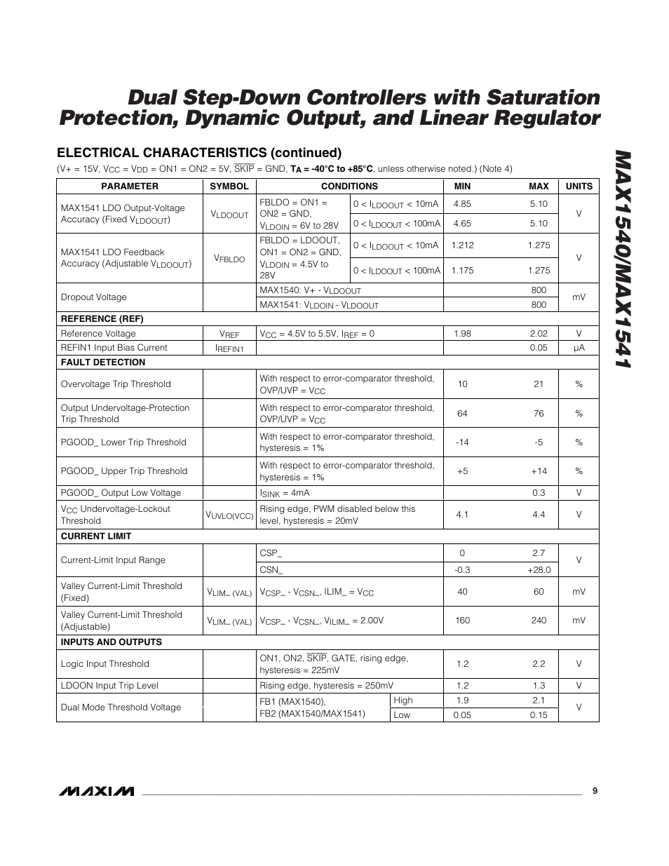 Electrical characteristics (continued) | Rainbow Electronics MAX1541 User Manual | Page 9 / 49