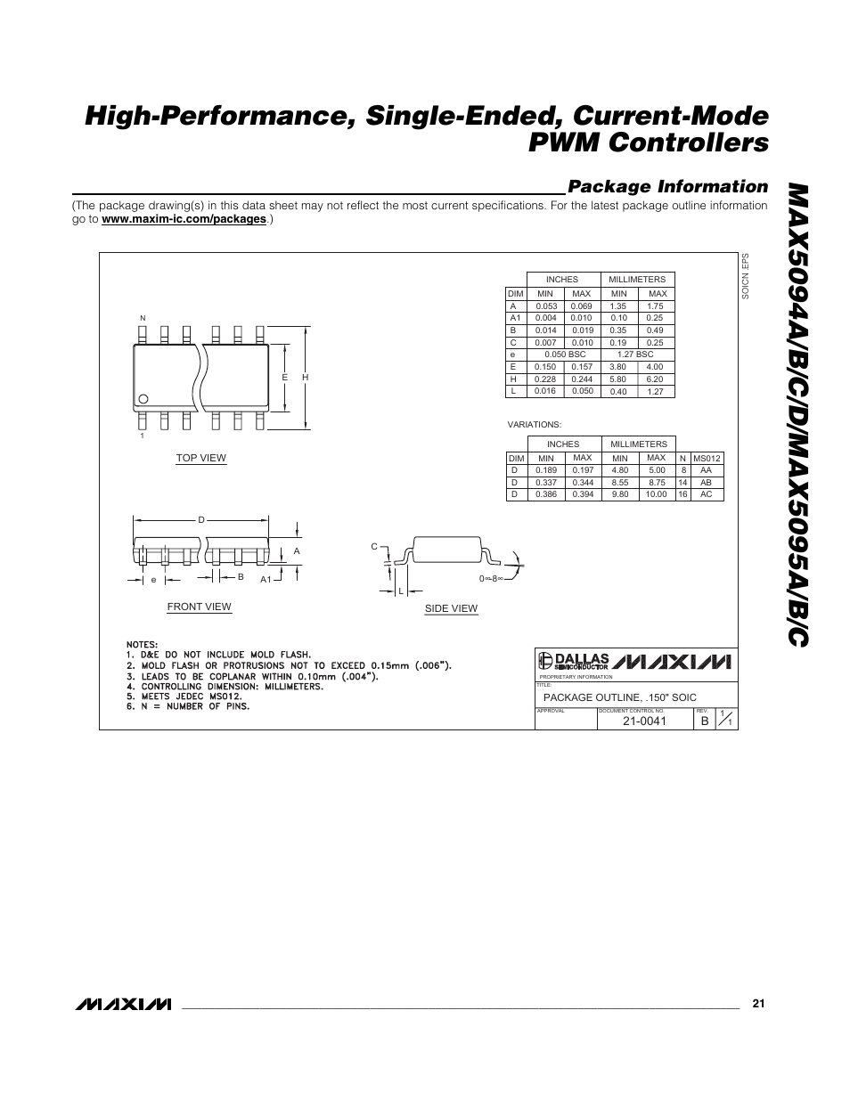 Package information | Rainbow Electronics MAX5095A User Manual | Page 21 / 22