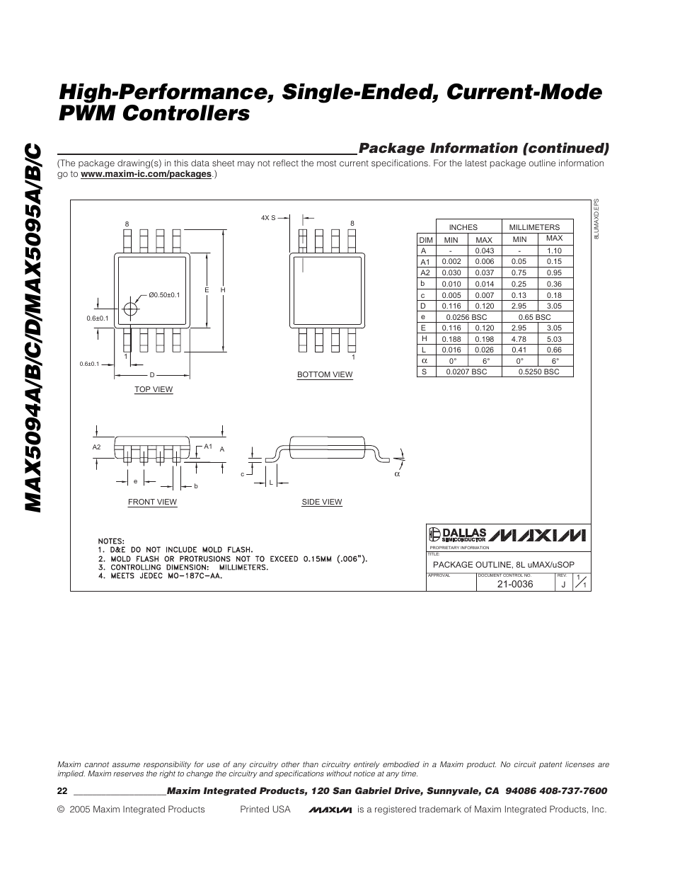 Package information (continued) | Rainbow Electronics MAX5095A User Manual | Page 22 / 22
