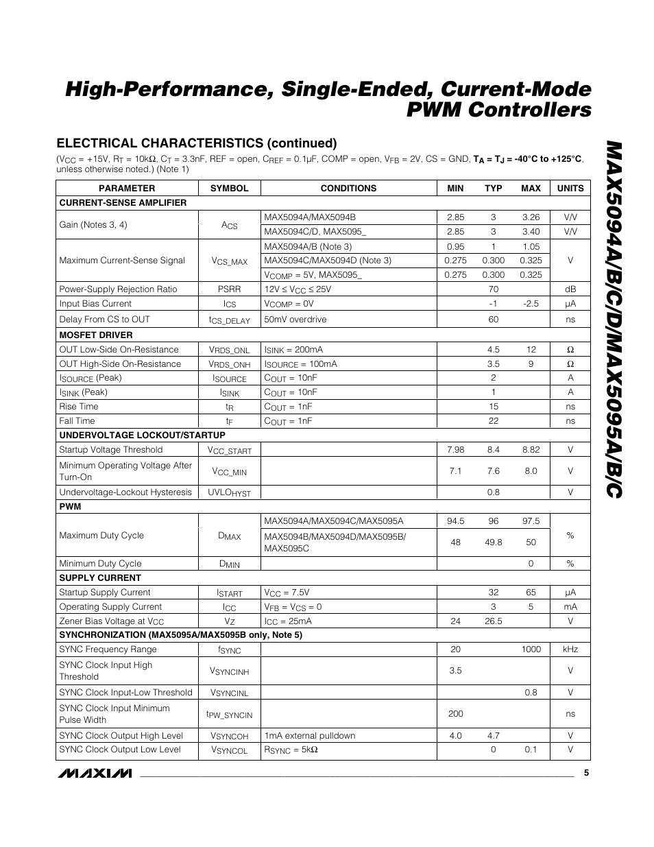 Electrical characteristics (continued) | Rainbow Electronics MAX5095A User Manual | Page 5 / 22