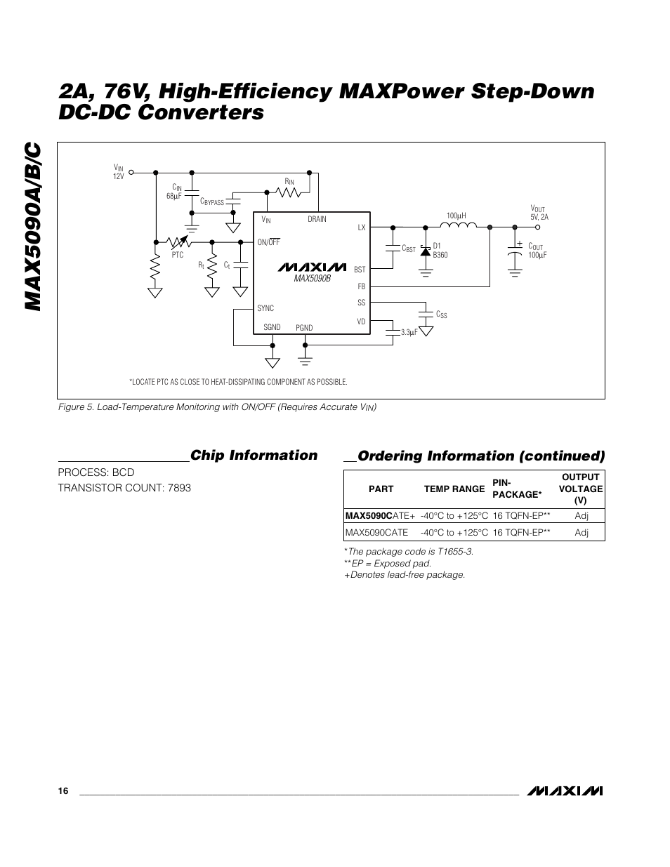 Chip information, Ordering information (continued) | Rainbow Electronics MAX5090C User Manual | Page 16 / 17