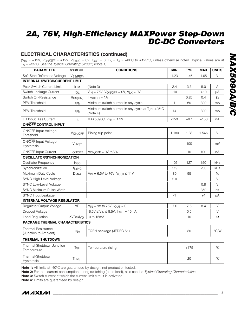 Electrical characteristics (continued) | Rainbow Electronics MAX5090C User Manual | Page 3 / 17