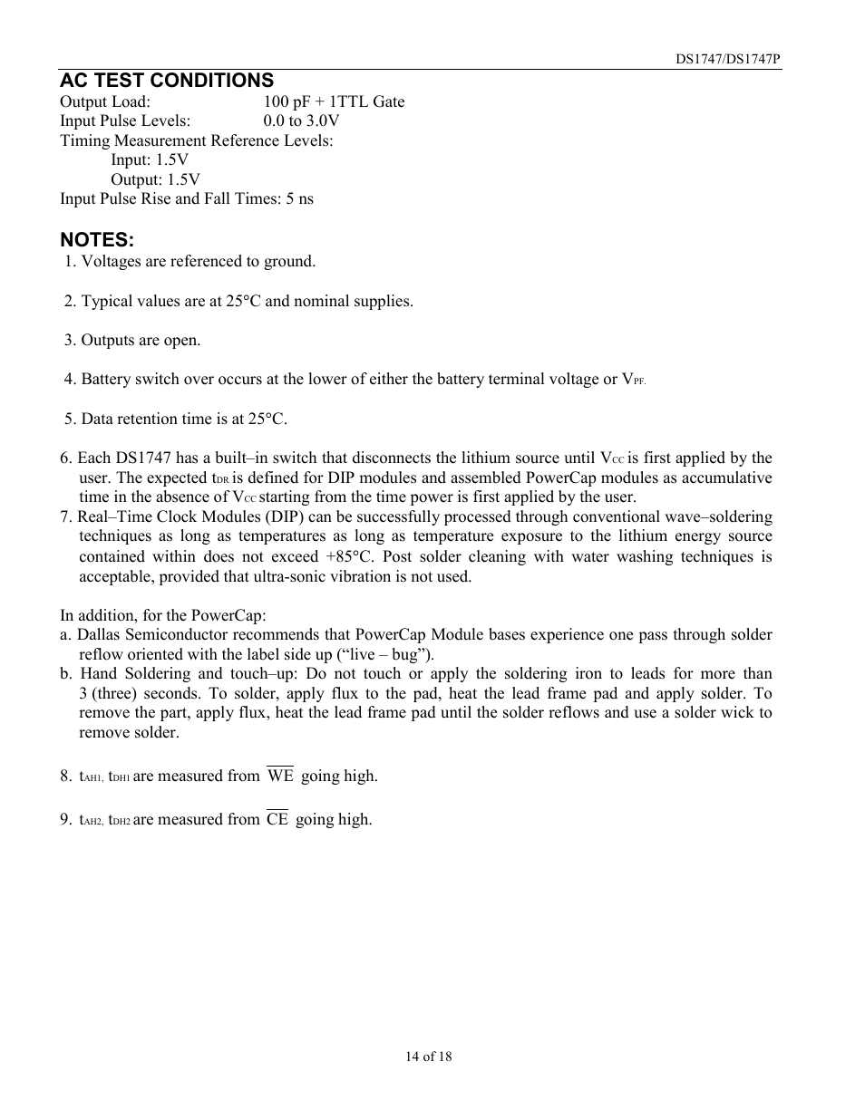 Ac test conditions | Rainbow Electronics DS1747P User Manual | Page 14 / 18