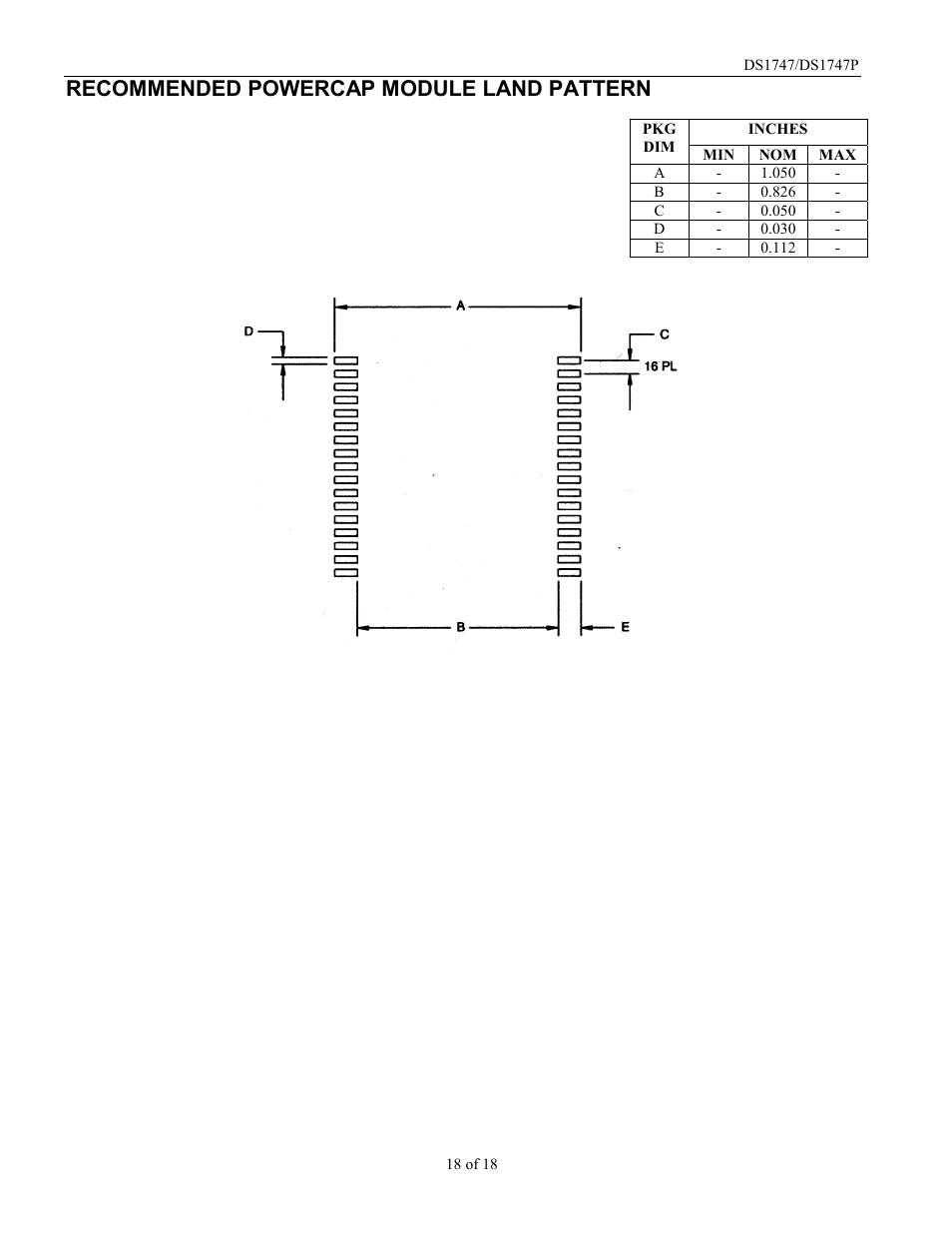 Recommended powercap module land pattern | Rainbow Electronics DS1747P User Manual | Page 18 / 18