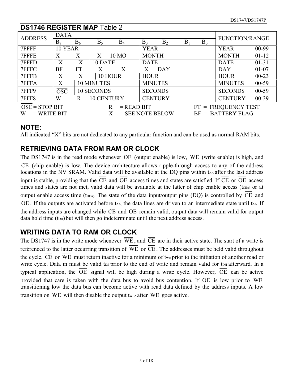 Retrieving data from ram or clock, Writing data to ram or clock | Rainbow Electronics DS1747P User Manual | Page 5 / 18