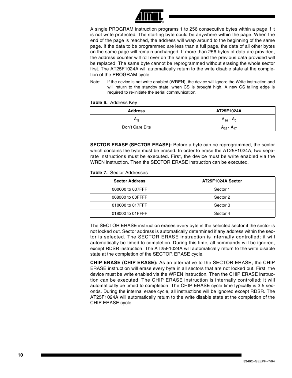 Rainbow Electronics AT25F1024A User Manual | Page 10 / 18