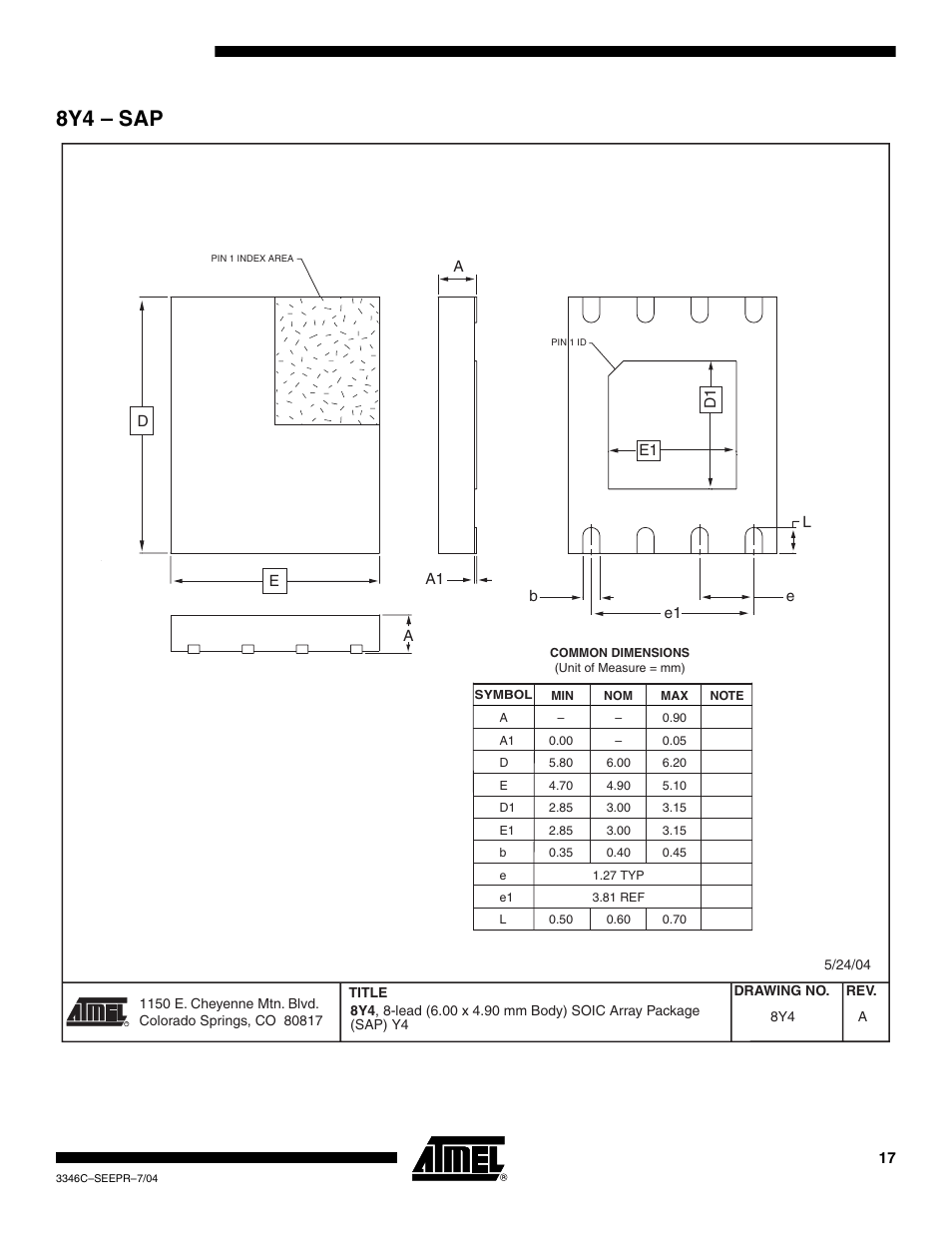8y4 - sap, 8y4 – sap | Rainbow Electronics AT25F1024A User Manual | Page 17 / 18