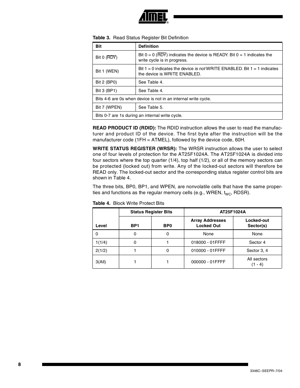 Rainbow Electronics AT25F1024A User Manual | Page 8 / 18