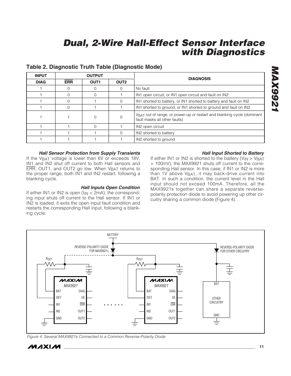 Table 2. diagnostic truth table (diagnostic mode) | Rainbow Electronics MAX9921 User Manual | Page 11 / 15