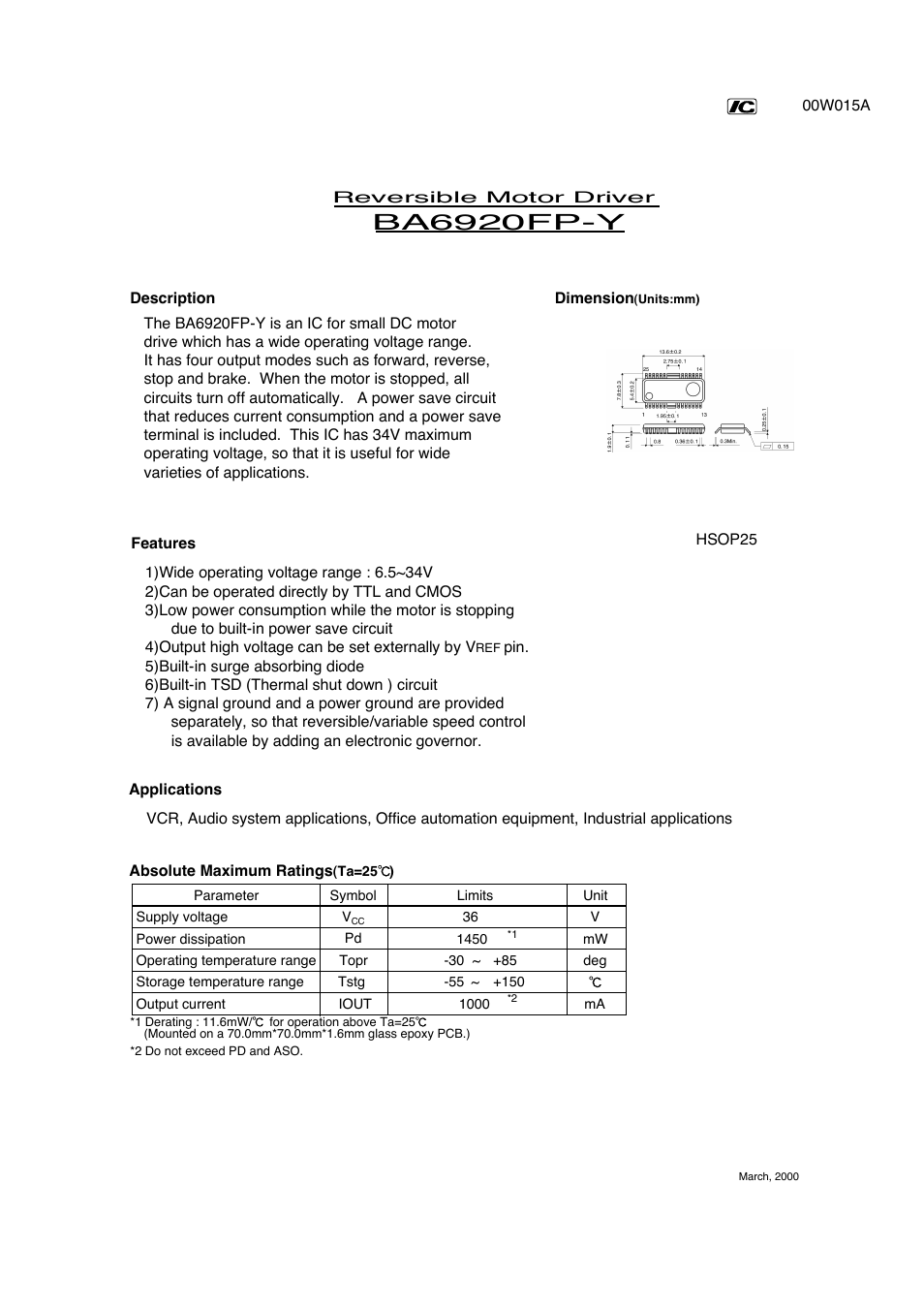 Rainbow Electronics ba6920fp User Manual | 2 pages