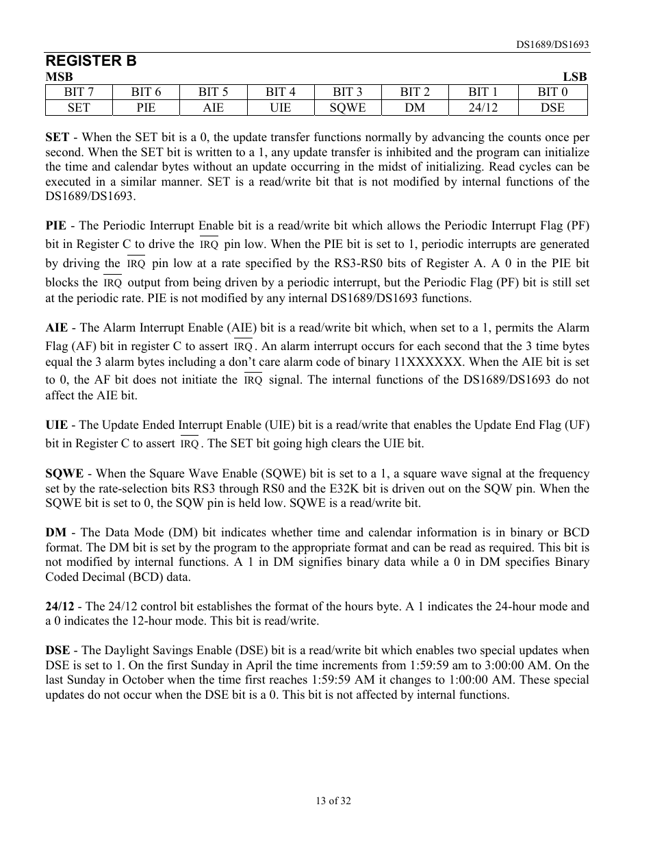 Register b | Rainbow Electronics DDS1693 User Manual | Page 13 / 32