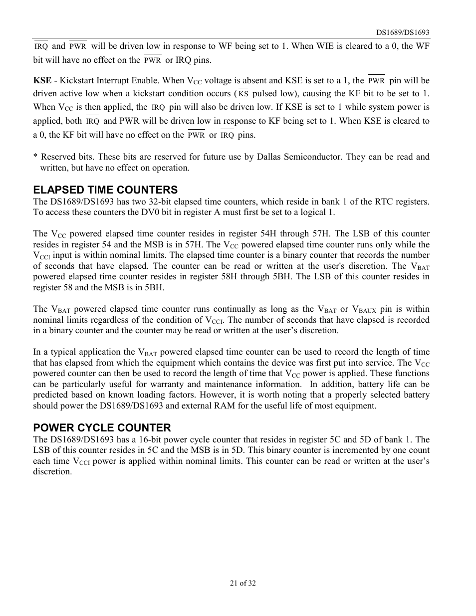 Elapsed time counters, Power cycle counter | Rainbow Electronics DDS1693 User Manual | Page 21 / 32