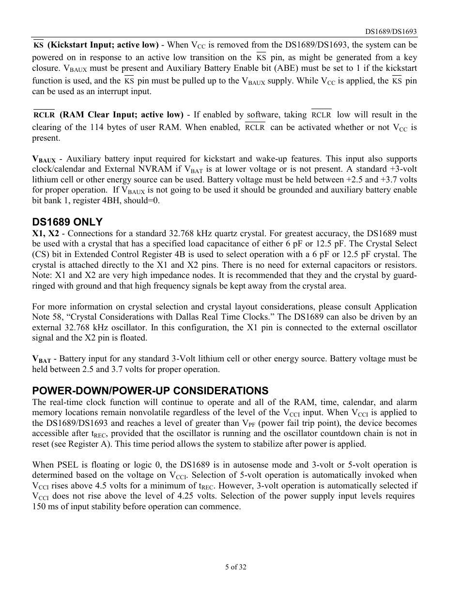 Ds1689 only, Power-down/power-up considerations | Rainbow Electronics DDS1693 User Manual | Page 5 / 32