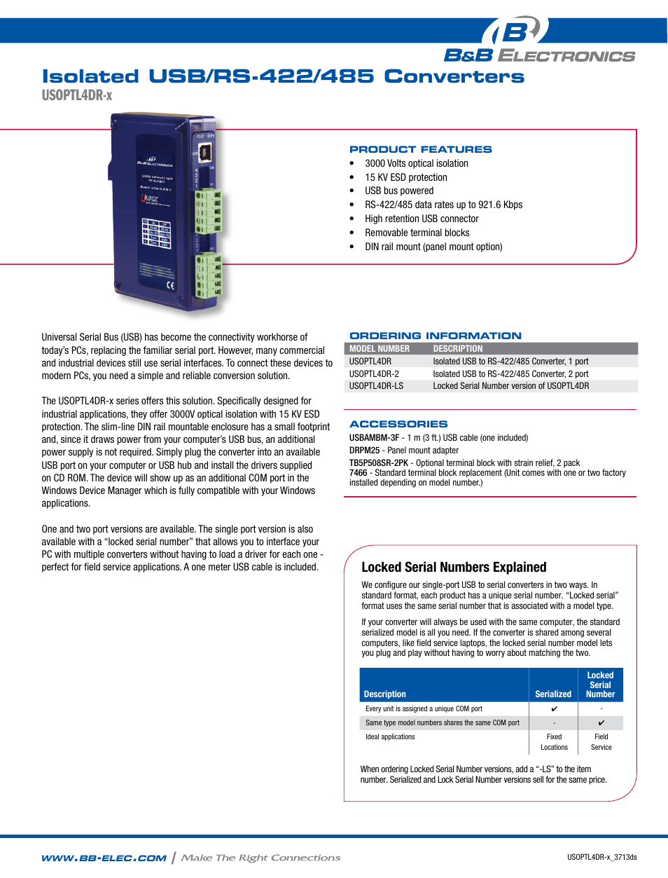 B&B Electronics USOPTL4DR-LS - Datasheet User Manual | 2 pages