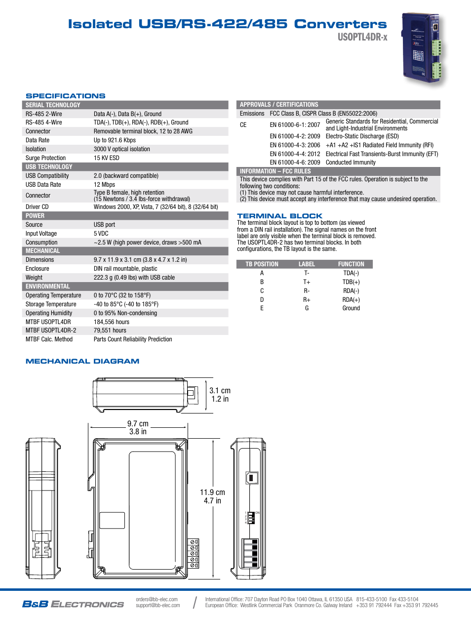 Usoptl4dr-x | B&B Electronics USOPTL4DR-LS - Datasheet User Manual | Page 2 / 2