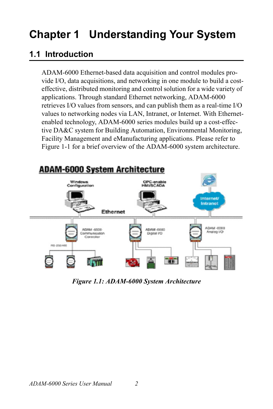 Chapter 1 understanding your system, 1 introduction, Figure 1.1: adam-6000 system architecture | Chapter, 1 understanding your system, Introduction, Figure 1.1:adam-6000 system architecture | B&B Electronics ADAM-6066 - Manual User Manual | Page 12 / 272