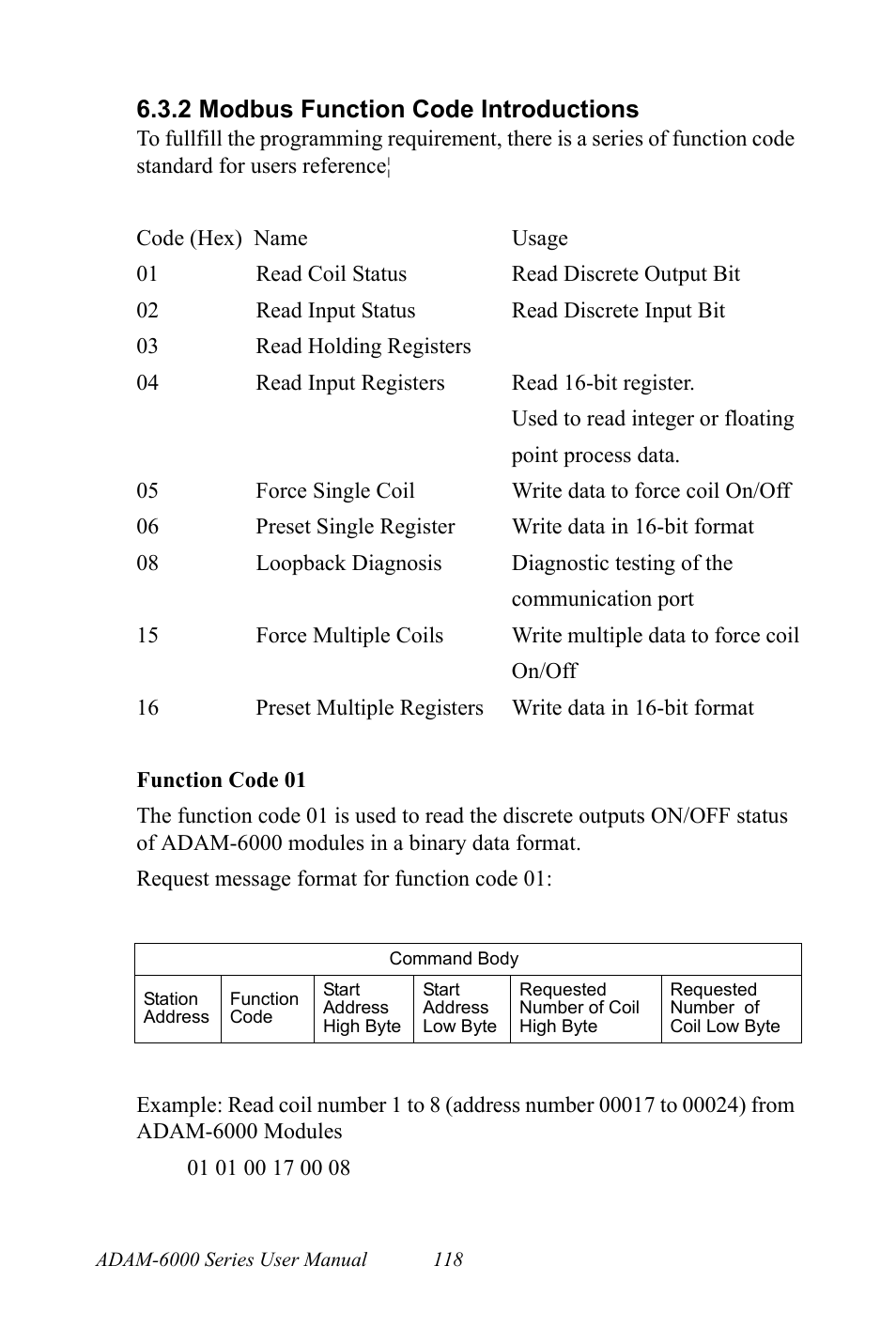 2 modbus function code introductions, Modbus function code introductions | B&B Electronics ADAM-6066 - Manual User Manual | Page 128 / 272