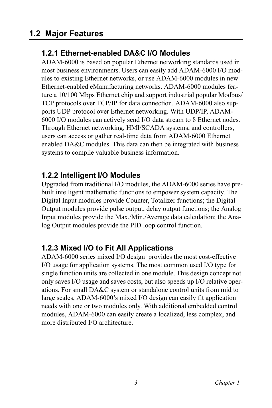 2 major features, 1 ethernet-enabled da&c i/o modules, 2 intelligent i/o modules | 3 mixed i/o to fit all applications, Major features, Ethernet-enabled da&c i/o modules, Intelligent i/o modules, Mixed i/o to fit all applications | B&B Electronics ADAM-6066 - Manual User Manual | Page 13 / 272