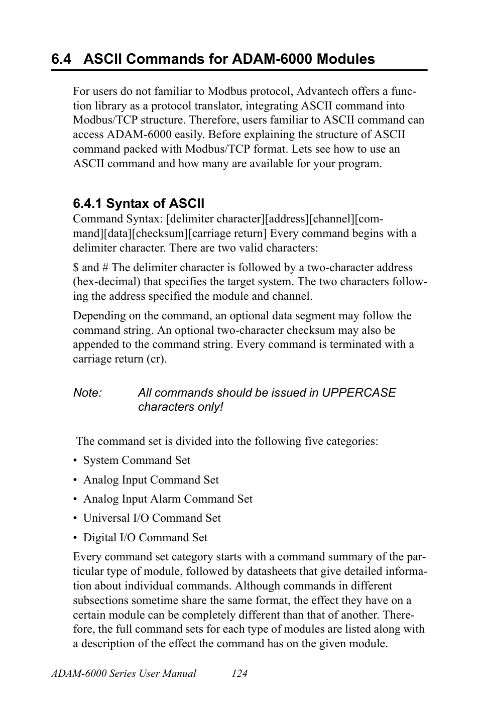 4 ascii commands for adam-6000 modules, 1 syntax of ascii, Ascii commands for adam-6000 modules | Syntax of ascii | B&B Electronics ADAM-6066 - Manual User Manual | Page 134 / 272