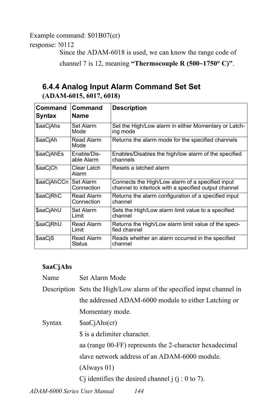 4 analog input alarm command set set, Analog input alarm command set set | B&B Electronics ADAM-6066 - Manual User Manual | Page 154 / 272