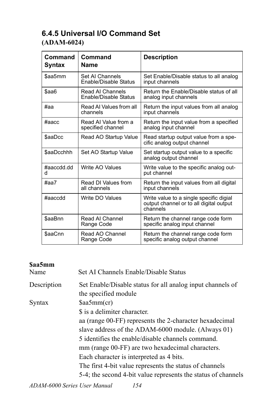 5 universal i/o command set, Universal i/o command set | B&B Electronics ADAM-6066 - Manual User Manual | Page 164 / 272