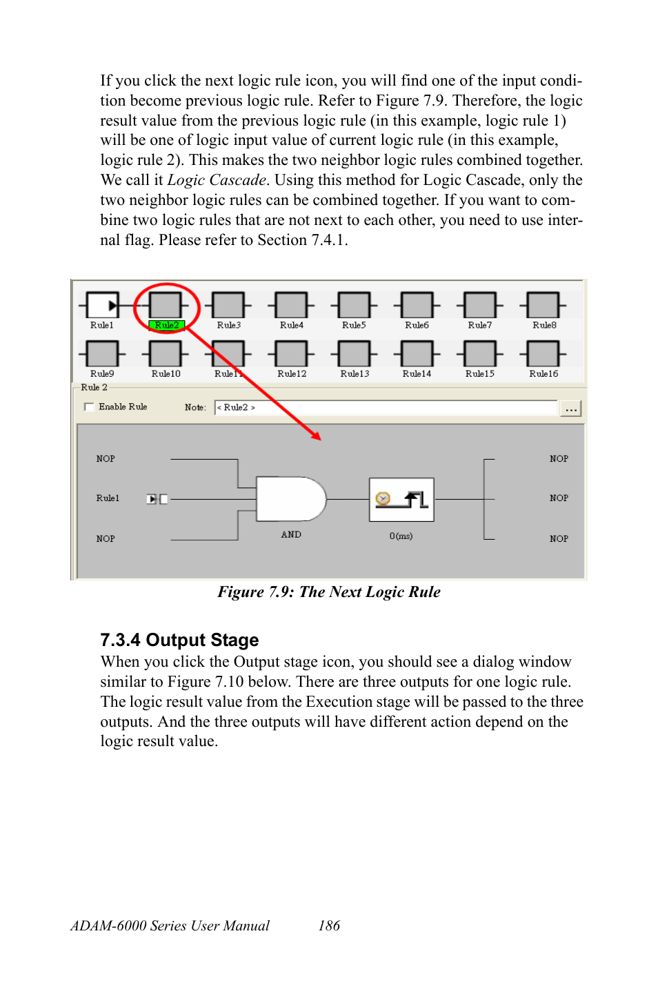 Figure 7.9: the next logic rule, 4 output stage, Figure 7.9:the next logic rule | Output stage | B&B Electronics ADAM-6066 - Manual User Manual | Page 196 / 272