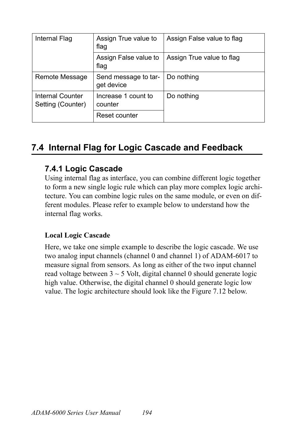 4 internal flag for logic cascade and feedback, 1 logic cascade, Internal flag for logic cascade and feedback | Logic cascade | B&B Electronics ADAM-6066 - Manual User Manual | Page 204 / 272