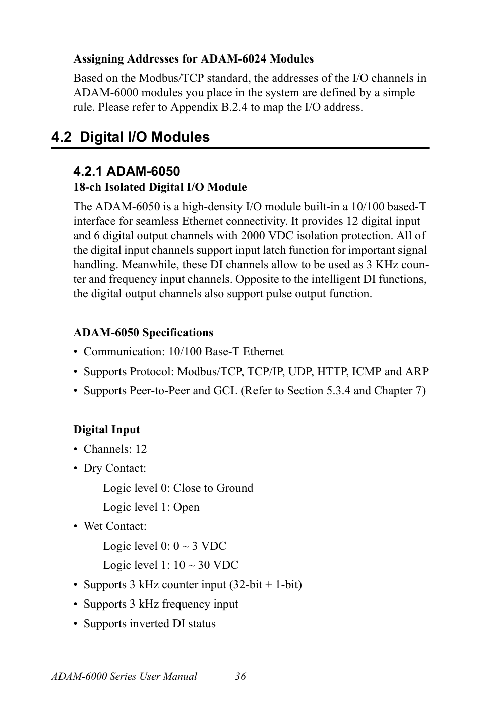 2 digital i/o modules, 1 adam-6050, Digital i/o modules | Adam-6050 | B&B Electronics ADAM-6066 - Manual User Manual | Page 46 / 272
