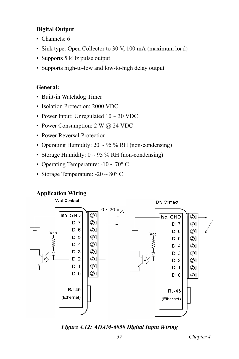 Figure 4.12: adam-6050 digital input wiring, Figure 4.12:adam-6050 digital input wiring | B&B Electronics ADAM-6066 - Manual User Manual | Page 47 / 272