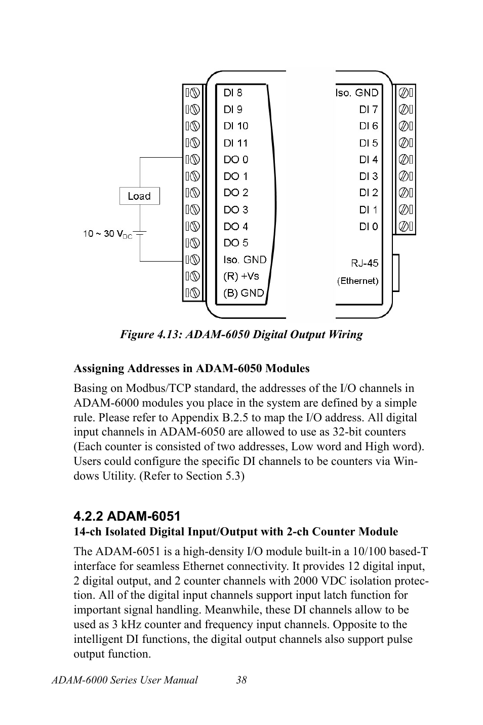 Figure 4.13: adam-6050 digital output wiring, 2 adam-6051, Figure 4.13:adam-6050 digital output wiring | Adam-6051 | B&B Electronics ADAM-6066 - Manual User Manual | Page 48 / 272