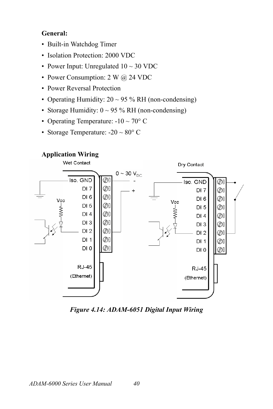 Figure 4.14: adam-6051 digital input wiring, Figure 4.14:adam-6051 digital input wiring | B&B Electronics ADAM-6066 - Manual User Manual | Page 50 / 272