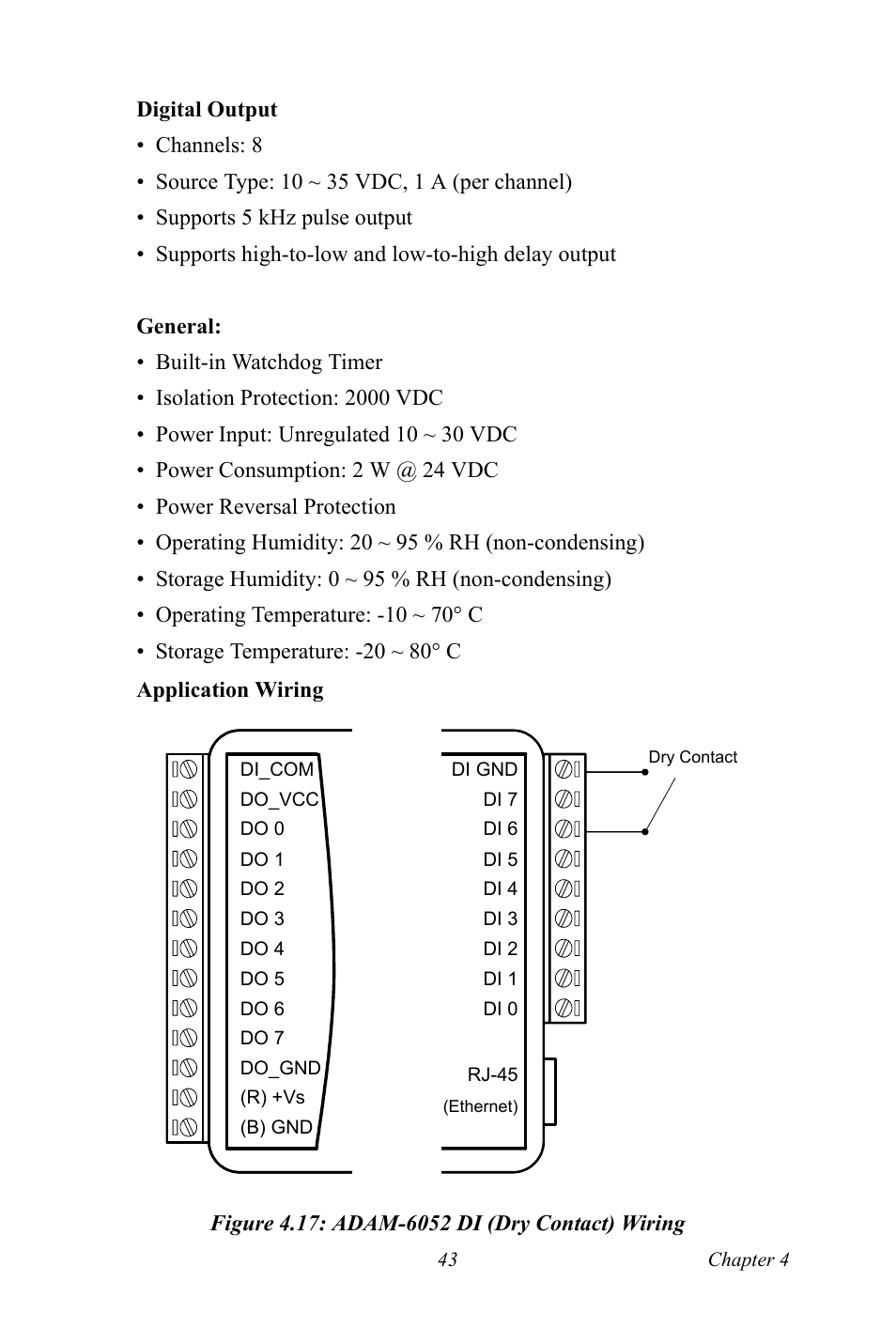 Figure 4.17: adam-6052 di (dry contact) wiring, Figure 4.17:adam-6052 di (dry contact) wiring | B&B Electronics ADAM-6066 - Manual User Manual | Page 53 / 272