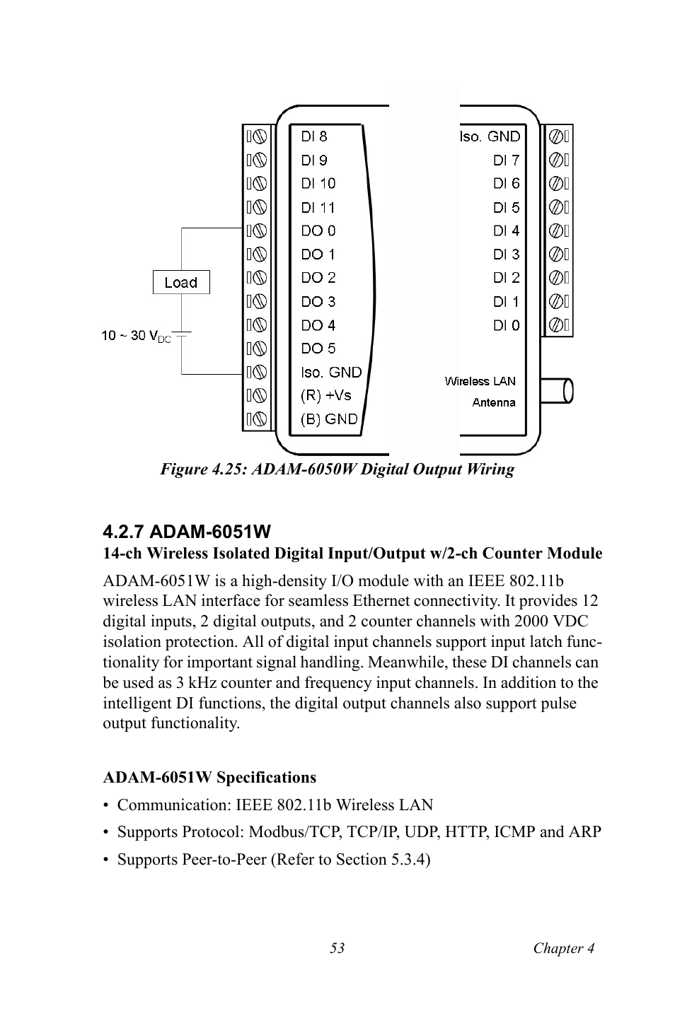 Figure 4.25: adam-6050w digital output wiring, 7 adam-6051w, Figure 4.25:adam-6050w digital output wiring | Adam-6051w | B&B Electronics ADAM-6066 - Manual User Manual | Page 63 / 272