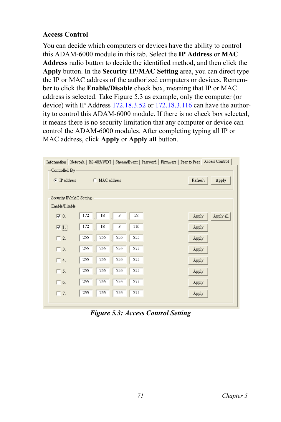 Figure 5.3: access control setting, Figure 5.3:access control setting | B&B Electronics ADAM-6066 - Manual User Manual | Page 81 / 272