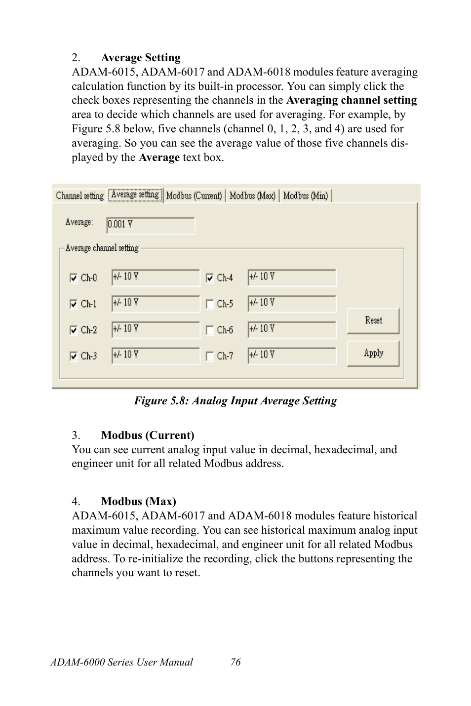 Figure 5.8: analog input average setting, Figure 5.8:analog input average setting | B&B Electronics ADAM-6066 - Manual User Manual | Page 86 / 272