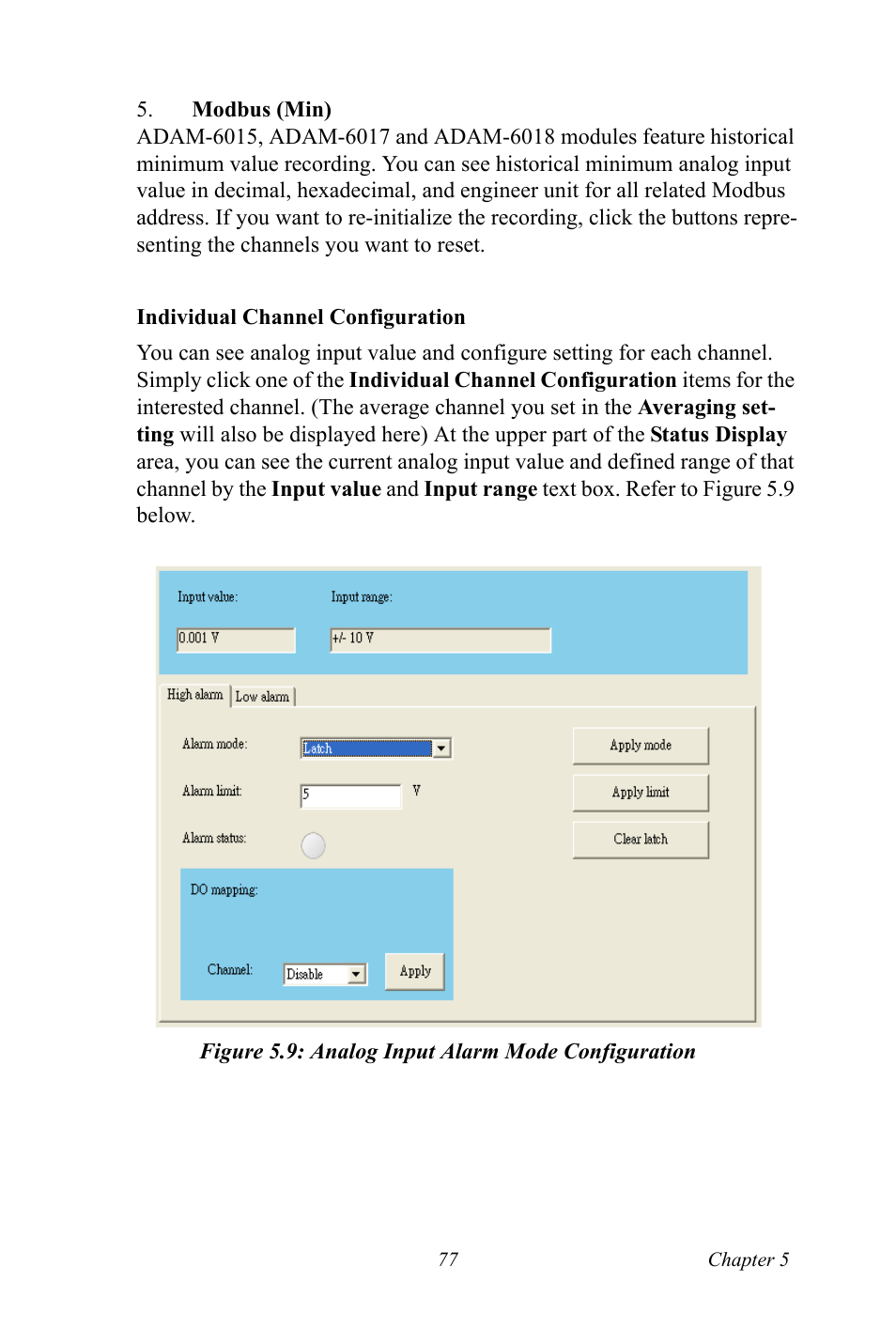 Figure 5.9: analog input alarm mode configuration, Figure 5.9:analog input alarm mode configuration | B&B Electronics ADAM-6066 - Manual User Manual | Page 87 / 272