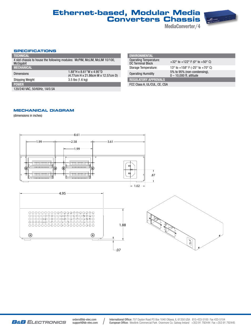 Ethernet-based, modular media converters chassis, Mediaconverter/4 | B&B Electronics 851-10904 - Datasheet User Manual | Page 2 / 2