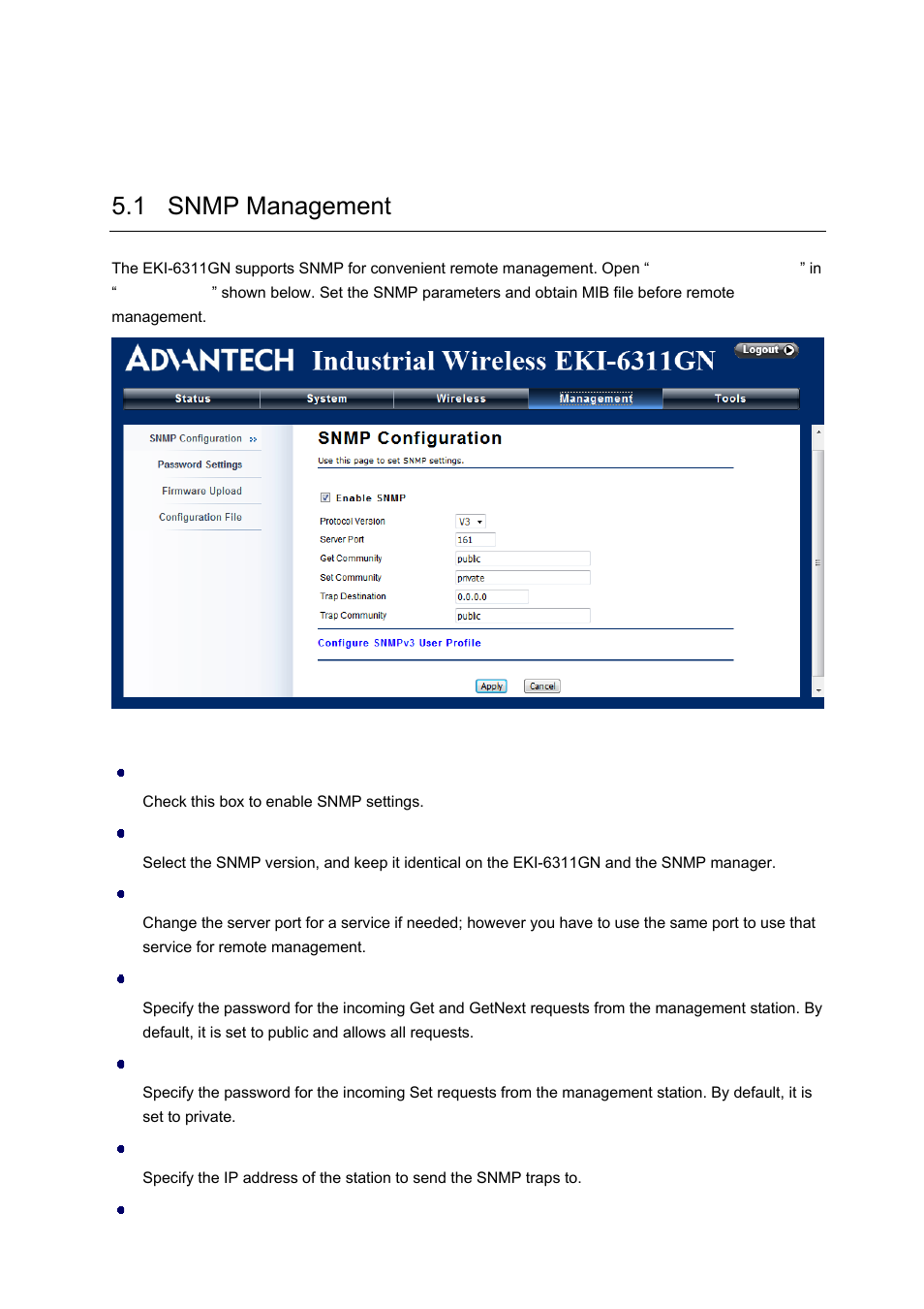 Chapter 5 management, 1 snmp management | B&B Electronics EKI-6311GN-EU - Manual User Manual | Page 41 / 56