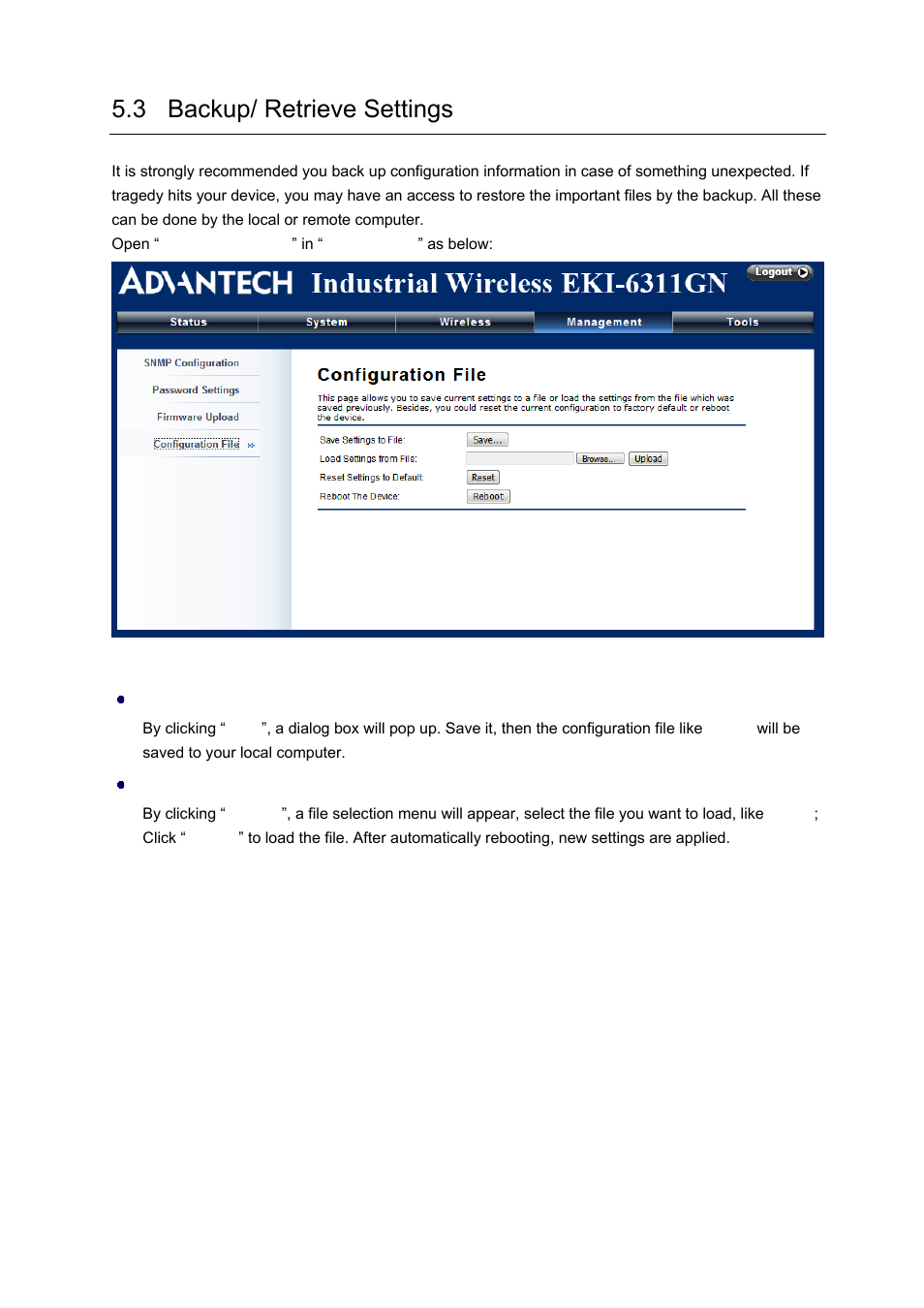 3 backup/ retrieve settings | B&B Electronics EKI-6311GN-EU - Manual User Manual | Page 45 / 56