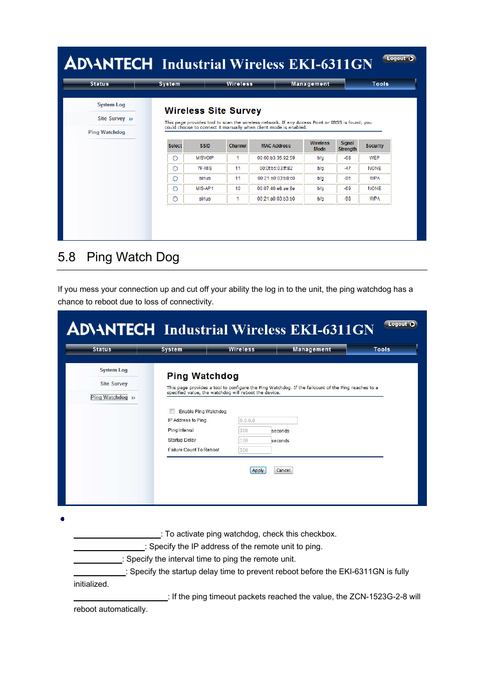 8 ping watch dog | B&B Electronics EKI-6311GN-EU - Manual User Manual | Page 48 / 56