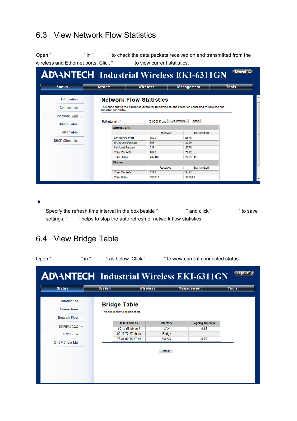 3 view network flow statistics, 4 view bridge table | B&B Electronics EKI-6311GN-EU - Manual User Manual | Page 52 / 56