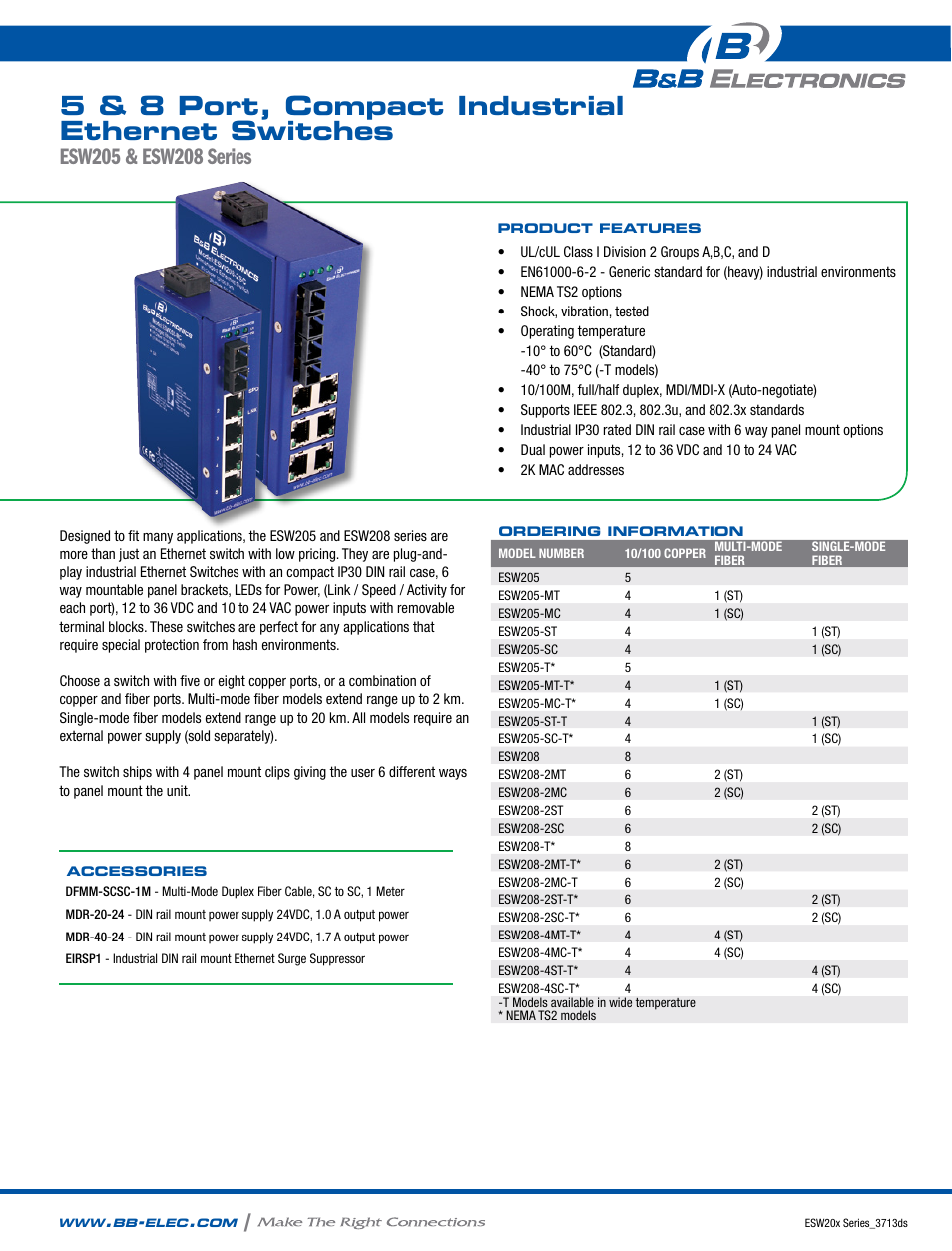 B&B Electronics ESW208 Series - Datasheet User Manual | 2 pages