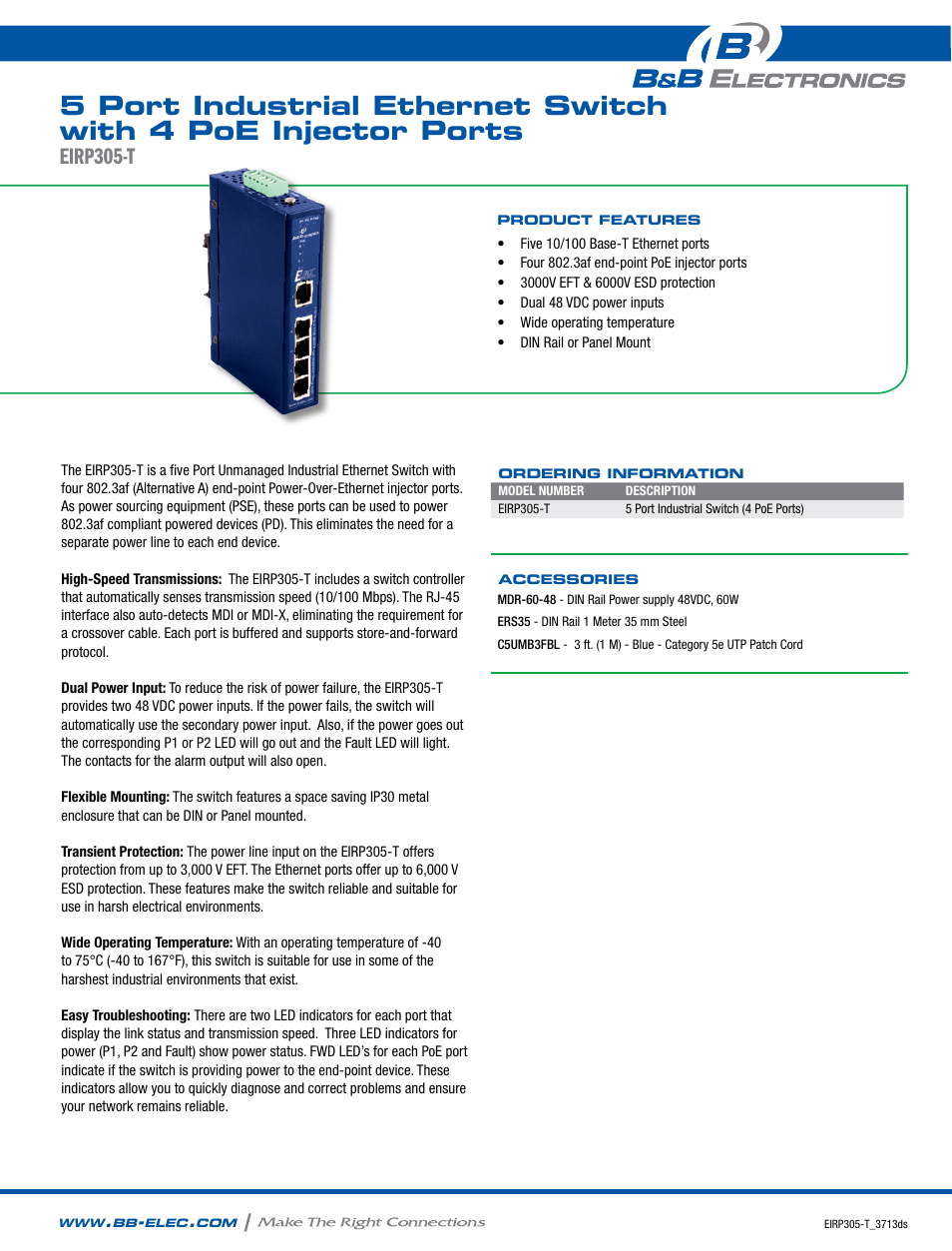 B&B Electronics EIRHP305-T - Datasheet User Manual | 2 pages