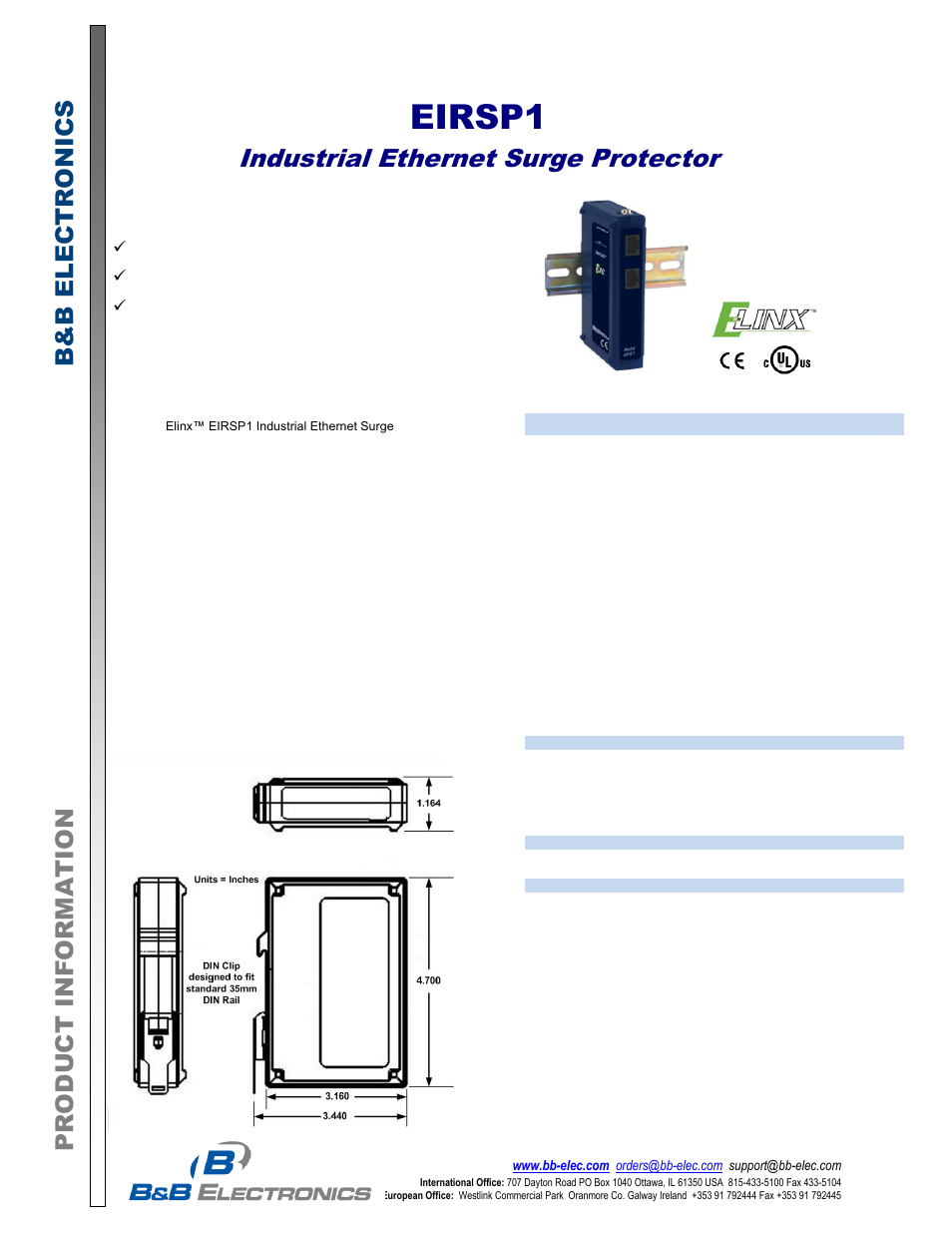 B&B Electronics EIRSP1 - Datasheet User Manual | 1 page