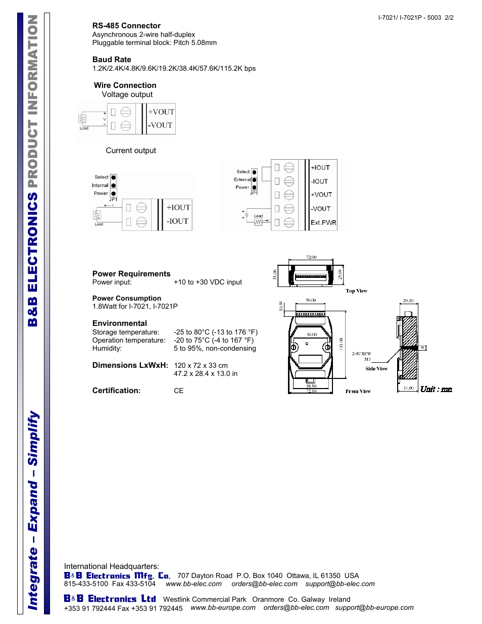 B&B Electronics I-7021_P - Datasheet User Manual | Page 2 / 2
