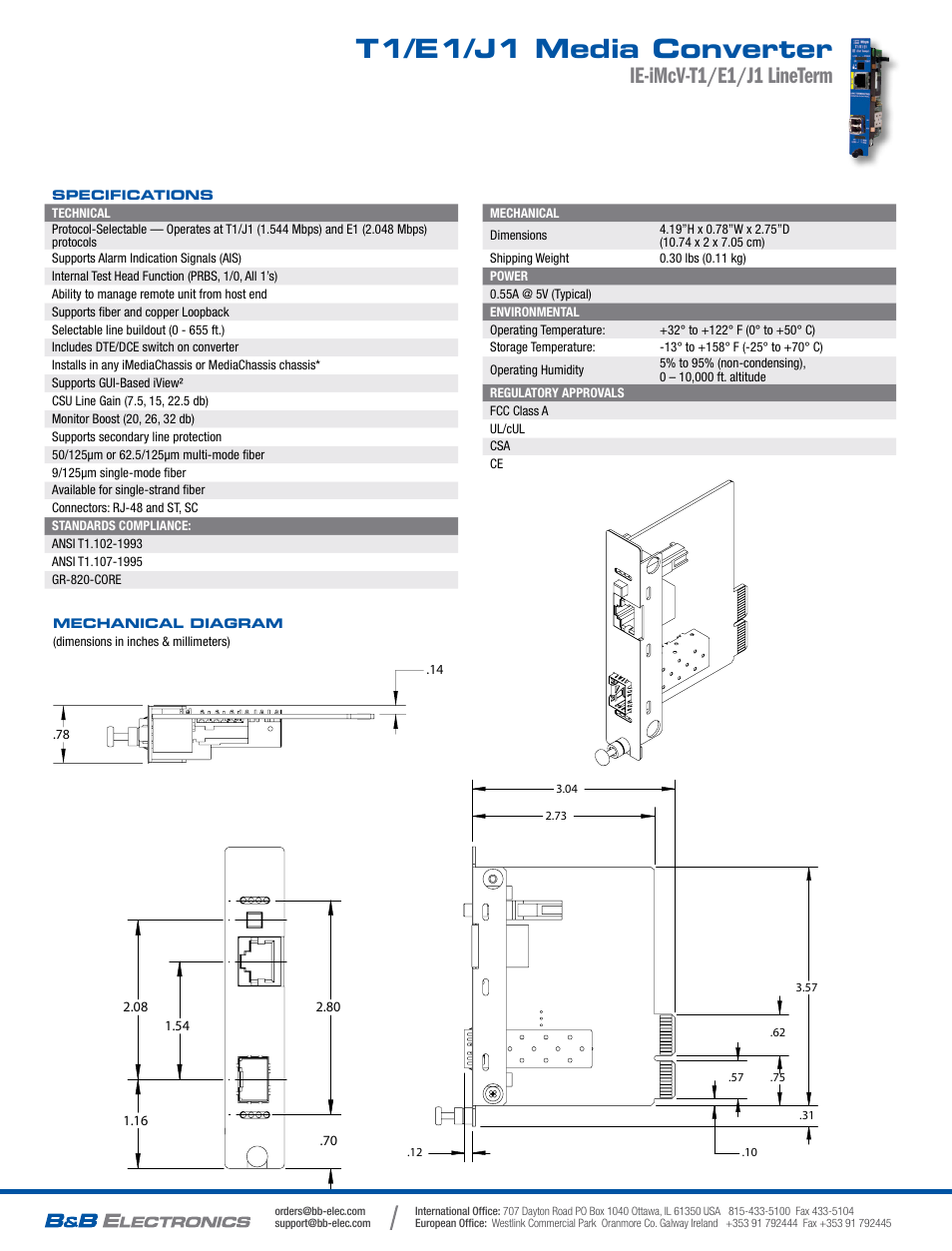 T1/e1/j1 media converter, Ie-imcv-t1/e1/j1 lineterm | B&B Electronics 850-18100--27 - Datasheet User Manual | Page 2 / 2