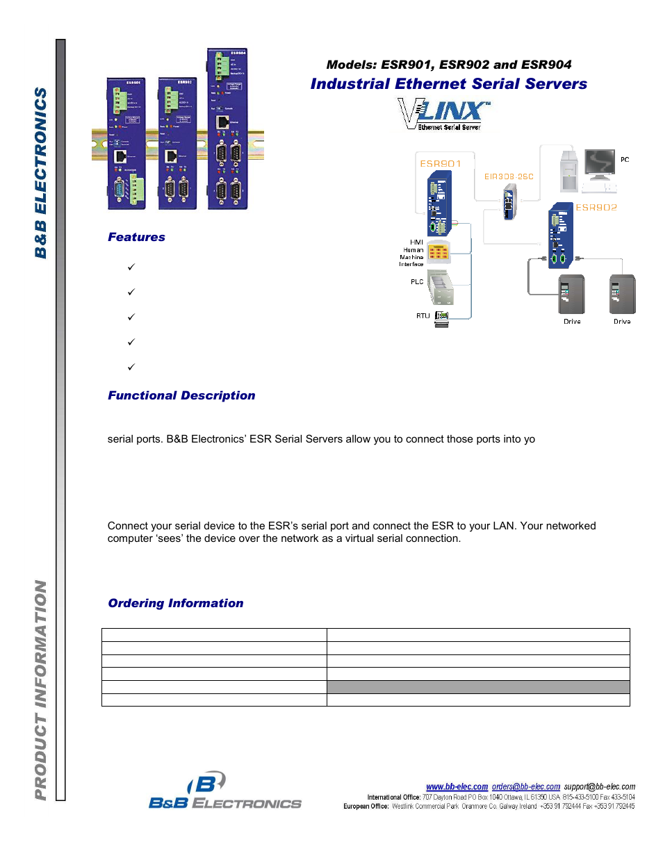 B&B Electronics ESR904 - Datasheet User Manual | 2 pages